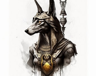 Anubis Tattoo Design - White Background - PNG File Download High Resolution