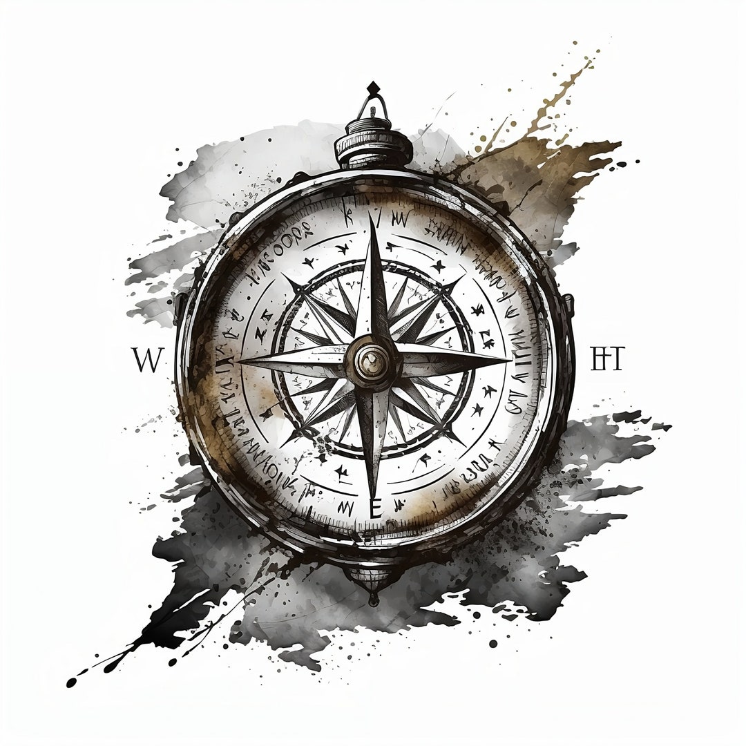 Compass Tattoo Design White Background PNG File Download High Resolution Etsy