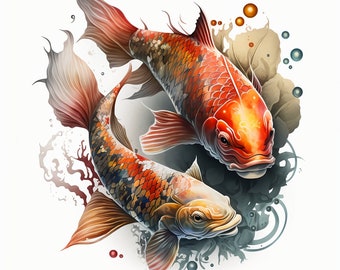 Koi Fish Tattoo Design - White background - PNG File Download High Resolution