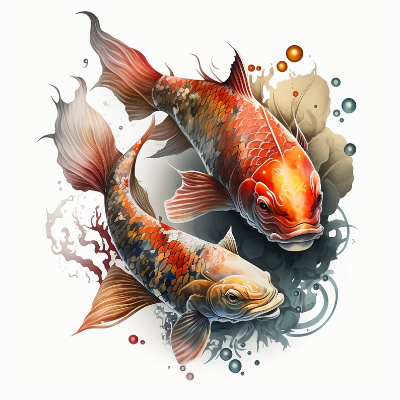 Koi Fish Tattoo Design White background PNG File Download High Resolution image 1
