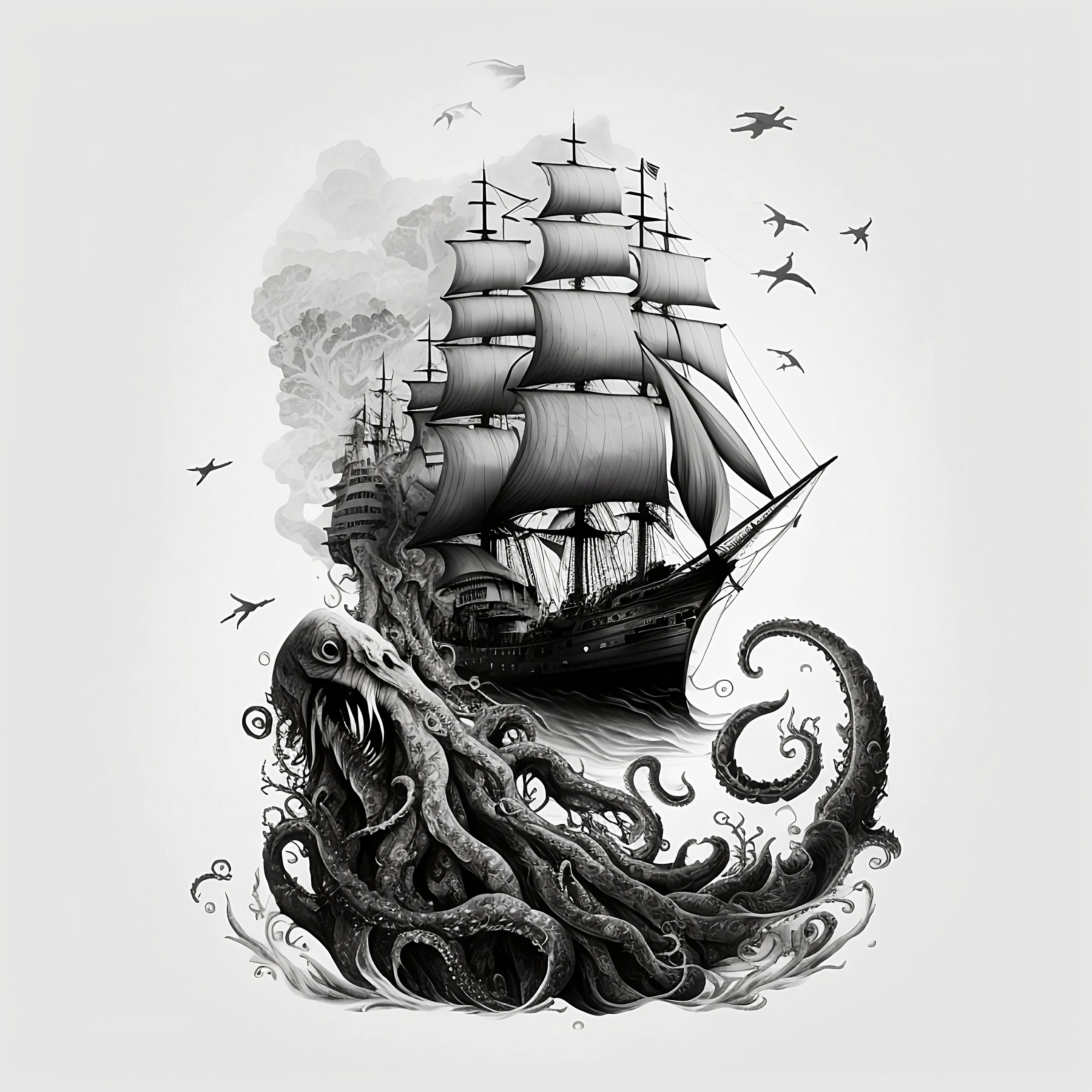 Ship Attacked by kraken Tattoo Sleeve by SamPhillipsNZ on DeviantArt