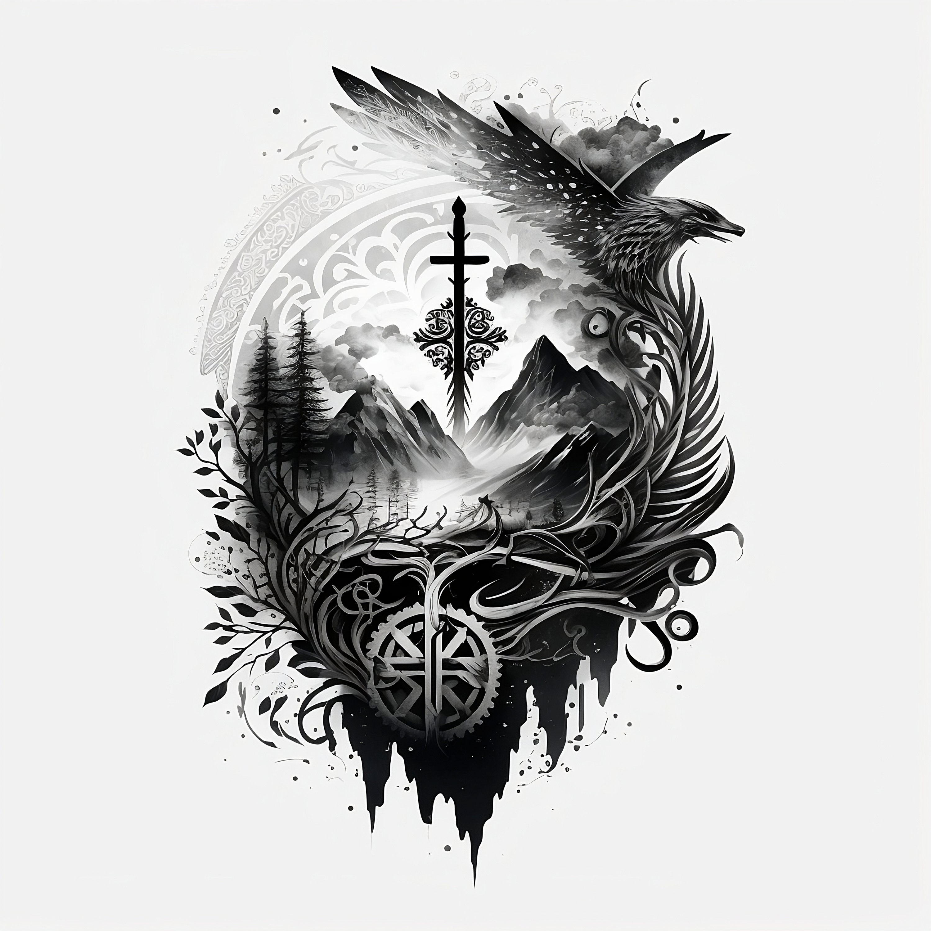 thumbnail image 2 of Viking 3D Men's Sports Pants Nordic Mythology Tattoo Fenrir 2 of 14