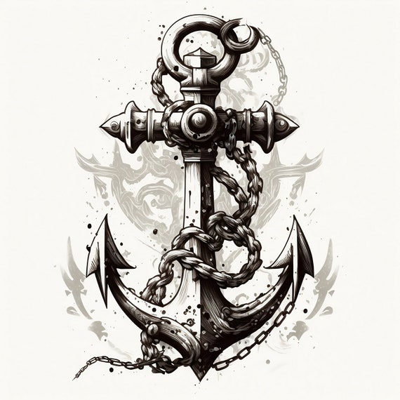 Anchor And Lighthouse Tattoo Drawing With White Background