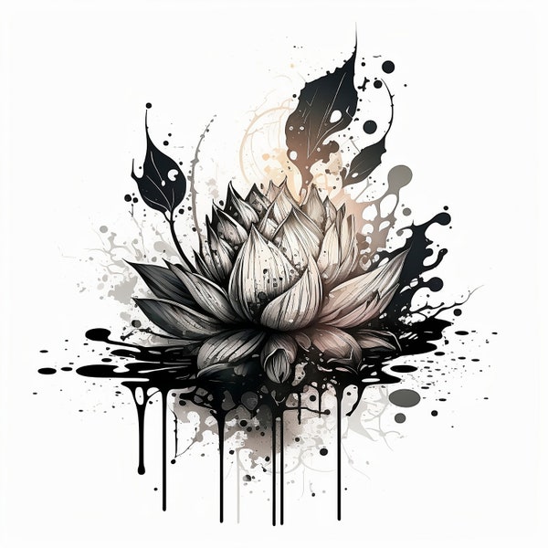 Lotus Flower Tattoo Design - White background - PNG File Download High Resolution