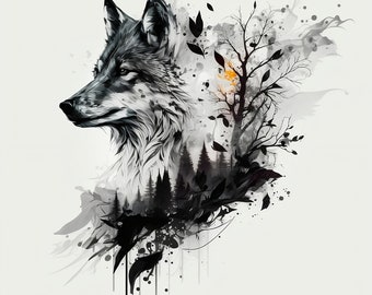 Wolf Tattoo Design - White background - PNG File Download High Resolution