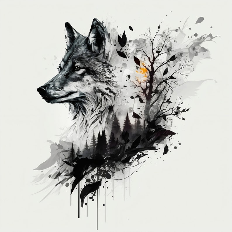 Wolf Tattoo Design White Background PNG File Download High - Etsy