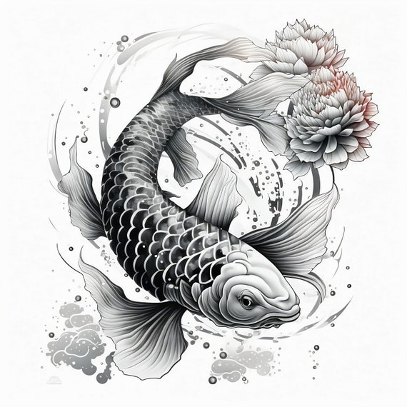Koi Fish Tattoo Design - White background - PNG File Download High  Resolution