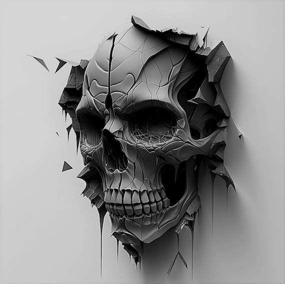 Black Ink Melting Skull Tattoo Design