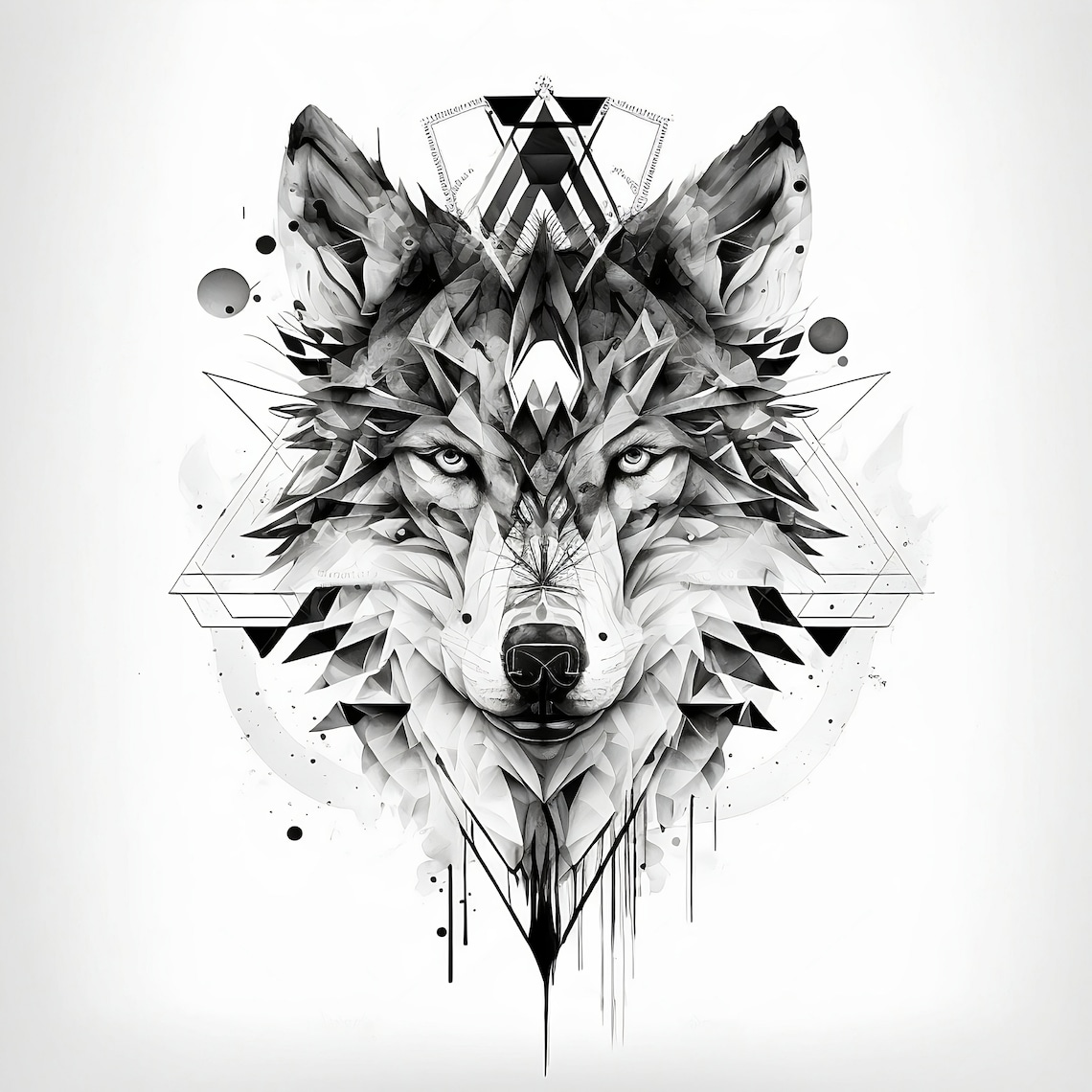 Geometric Wolf Tattoo Design White Background PNG File Download High Resolution Etsy