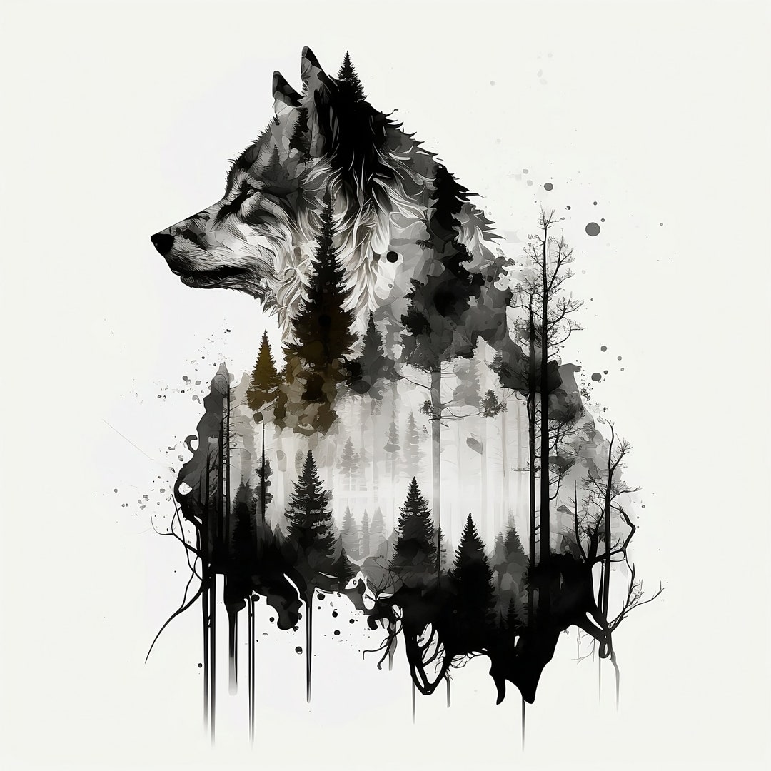 Wolf Tattoo Design White Background PNG File Download High Resolution