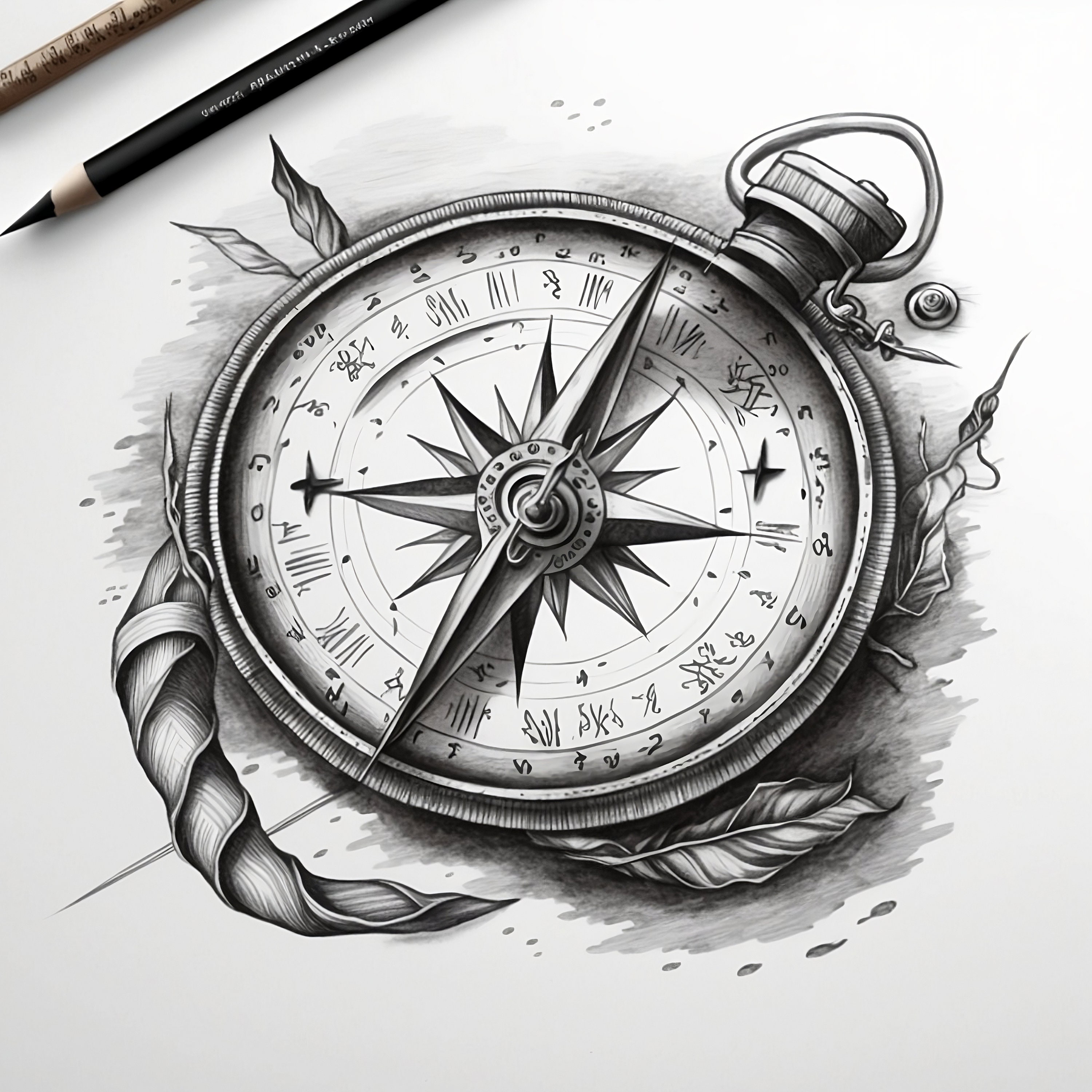 Odin's Raven with Viking Compass Tattoo Design