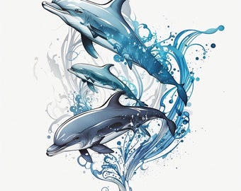 Dolphin Symbol Tattoo Design - White background - PNG File Download High Resolution