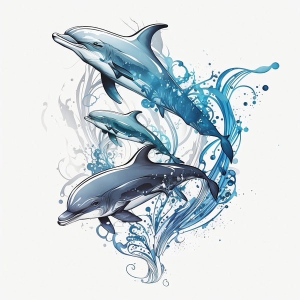 Conception de tatouage de symbole de dauphin - fond blanc - téléchargement de fichier PNG haute résolution