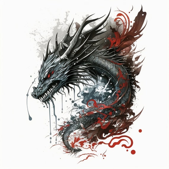 Dragon Tattoo Design - White background - PNG File Download High Resolution