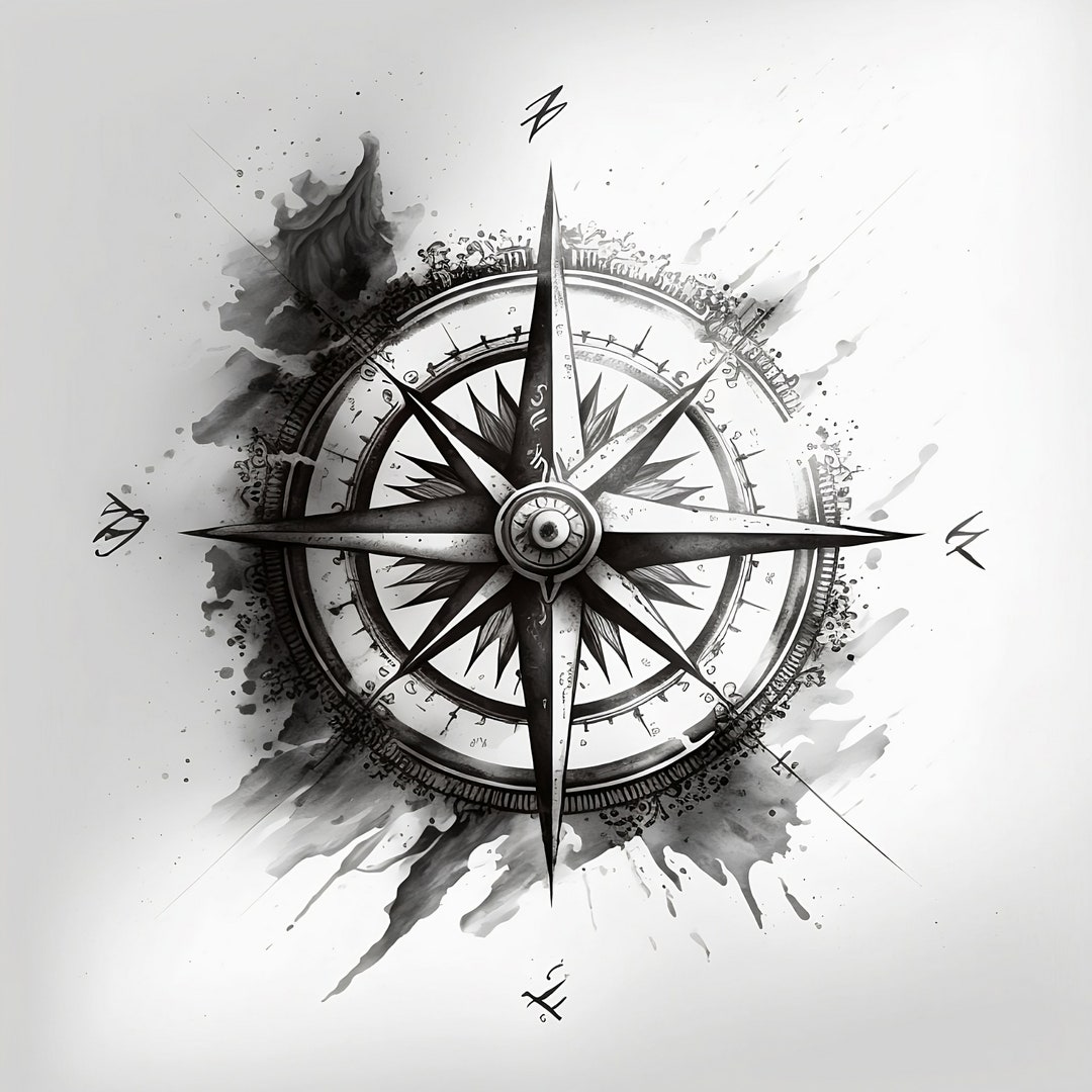 Compass Tattoo Design White Background PNG File Download - Etsy