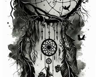 Dreamcatcher Tattoo Design - White background - PNG File Download High Resolution