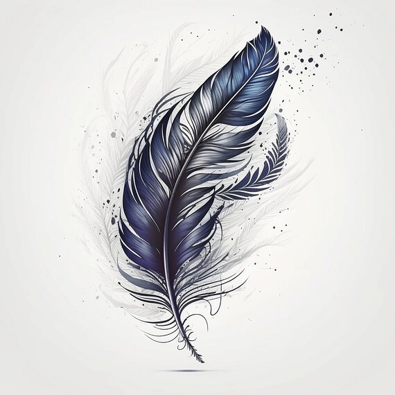 Feather Tattoo Design White Background PNG File Download High Resolution -  Etsy