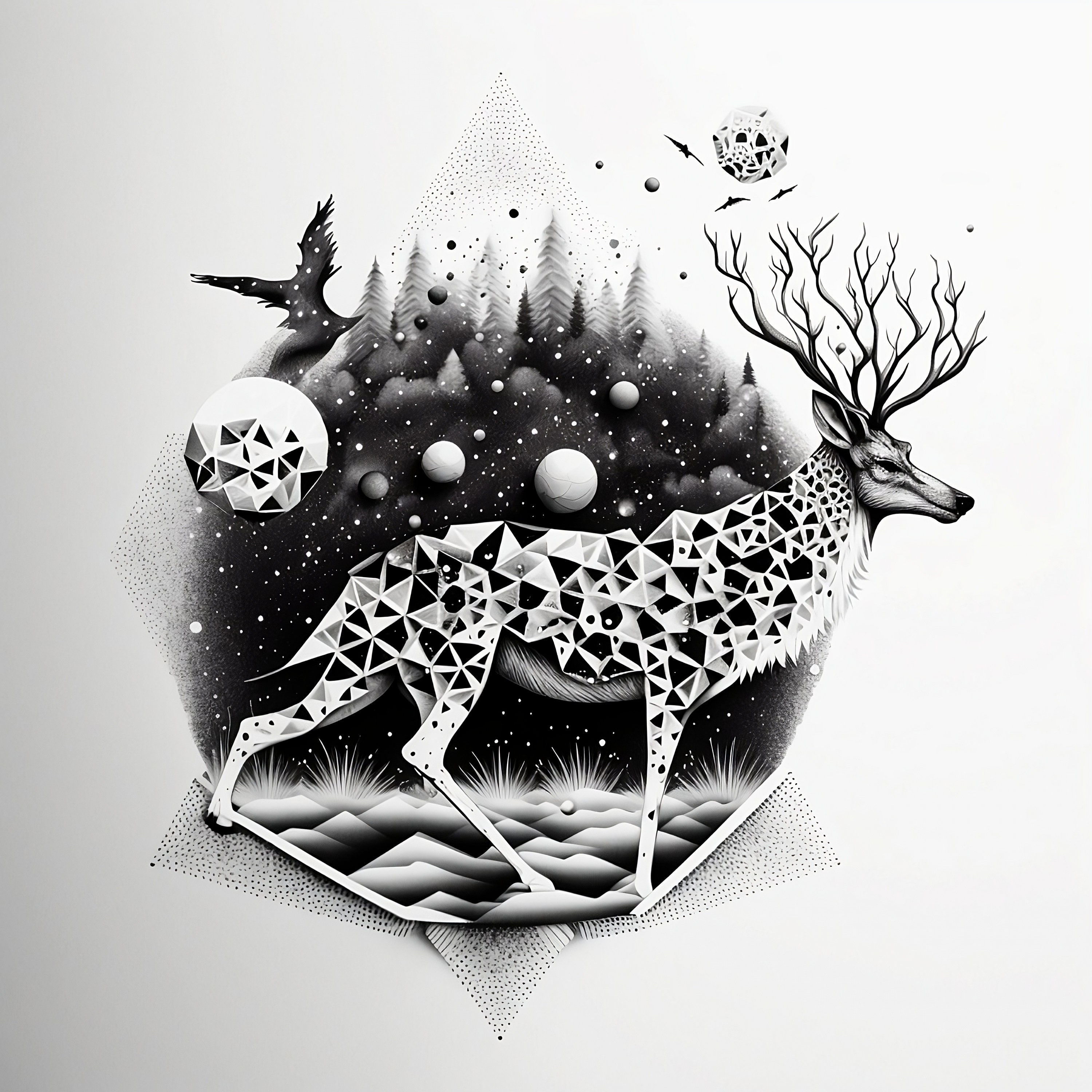 Dotwork Deer Tattoo Design - White background - PNG File Download High  Resolution