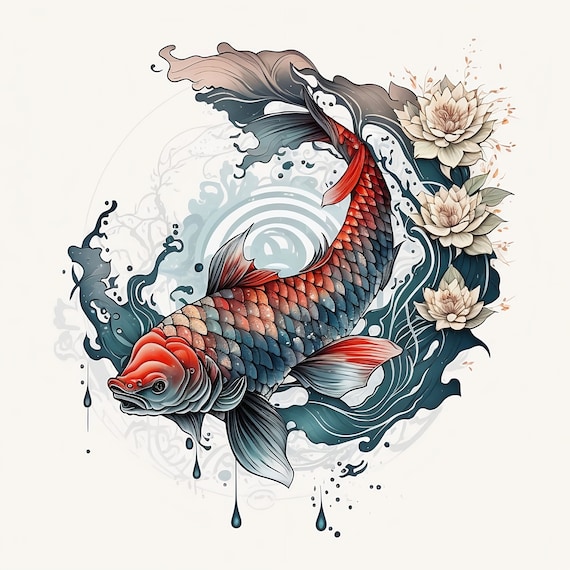 Koi Fish Tattoo Design - White background - PNG File Download High  Resolution