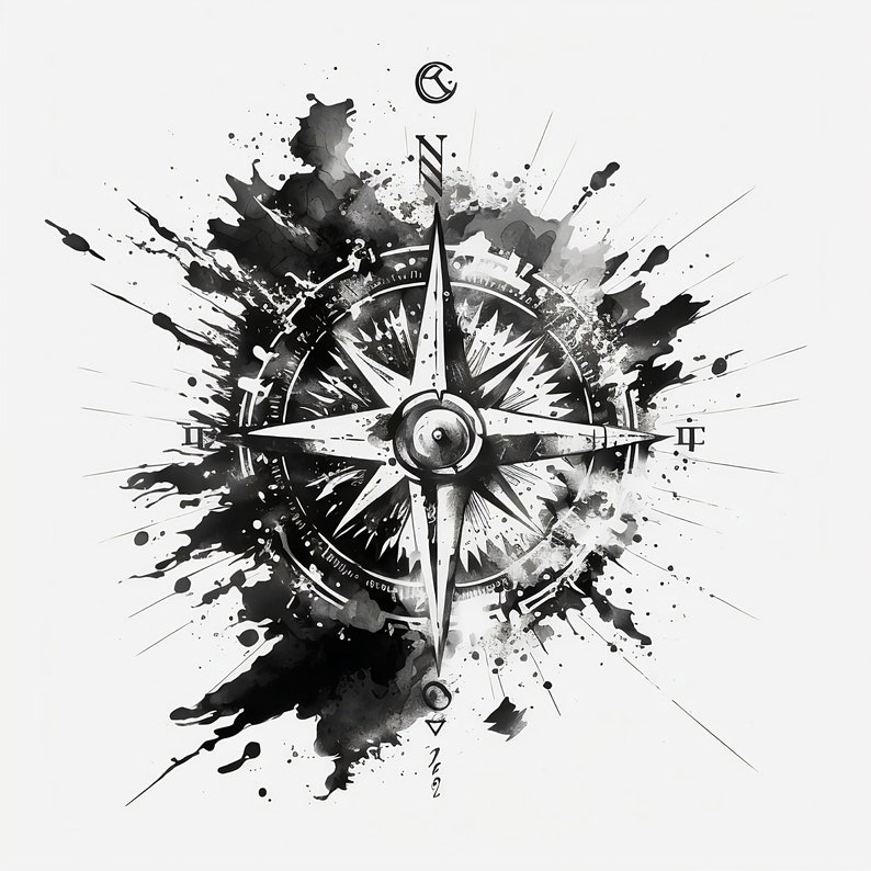 Compass Tattoo Design White Background PNG File Download High ...