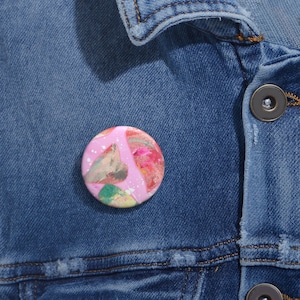 Pink + Green Valentine Hearts - Round Button Pin