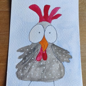Verrücktes Huhn Postkarte Handgemalt