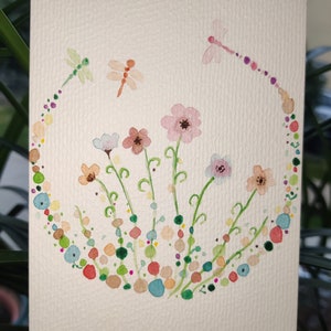 Couronne de fleurs sauvages colorées, fleurs, couronne florale, printemps, été - aquarelle - carte postale, carte de vœux peinte à la main, carte faite à la main