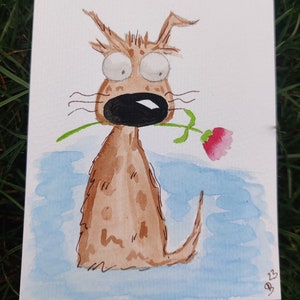 Hund Postkarte Süß Handgemalt