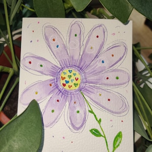 Postkarte Lila Blume Handgemalt