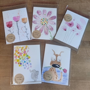 5er Blumen Set - Aquarell - Postkarte/Handgemalt/Geschenk/Grußkarte/Handgemacht/Karte