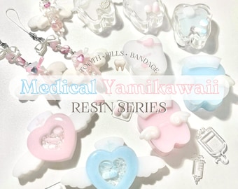Medical Yamikawaii Resin Shaker keychain  Storage Case set | Menhera sickly cute | pill bandage tooth hospital nurse | custom handmade charm