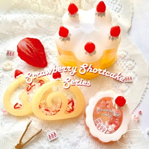 Custom cute Strawberry Cake Resin Shaker Storage Case set (handmade, keyring, keychain, bag charm, K-pop, pink, container, personalisation)