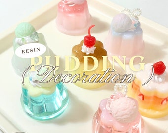 Cute Mini Resin Pudding Decorations (Jelly, Pop socket, Desktop, birthday anniversary gift, Students, keychain, cake, dessert, Kawaii)