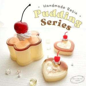 Handmade Custom Pudding resin shaker & Storage Case (kawaii keychain, keyring, cake accessories box, kpop, bag charm, personalization)