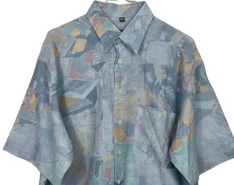 Vintage Shirt in Größe M Crazy Pattern Hemd, kurzarm retro Hemd der 80s / 90s, Unisex und oversized, nachhaltige vintage Mode, Sommerhemd
