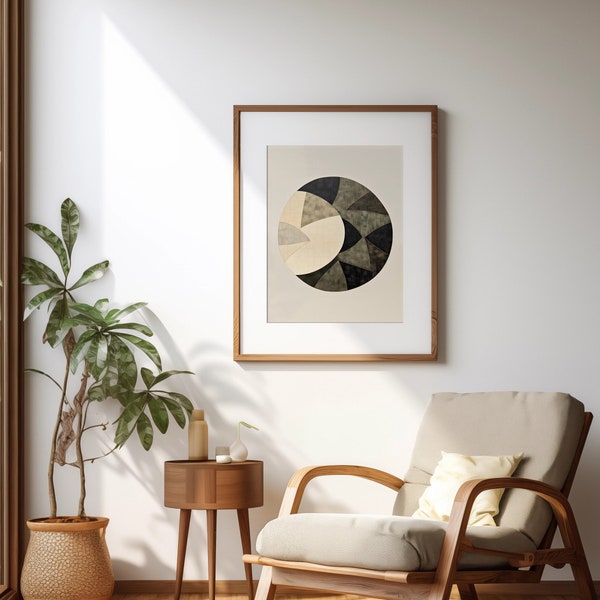 Japandi Wall Art | Abstract Prints | Beige and Sage Green Japanese Moon Circle | Wabi Sabi Minimalist Wall Art | Printable Digital Download