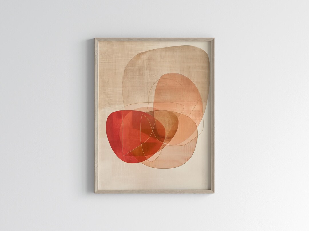 Cherry Red Abstract Shapes Art Print: Japandi Wall Decor (digital ...