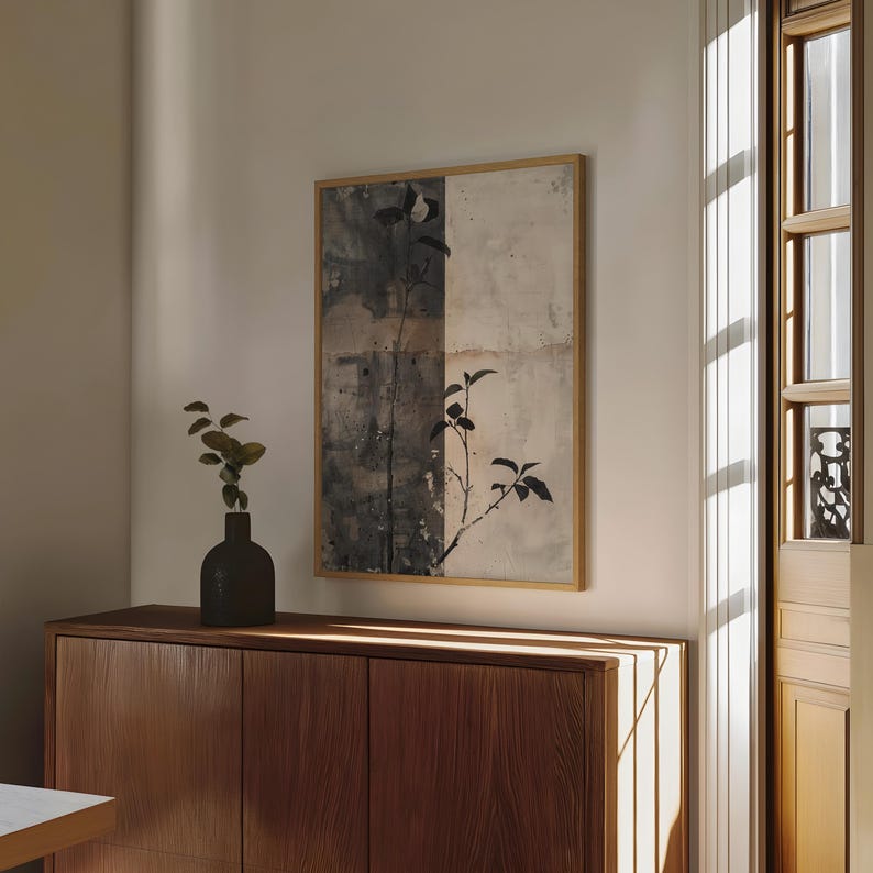 Japandi Nature Print | Wabi Sabi Wall Art | Charcoal Beige Minimalist ...
