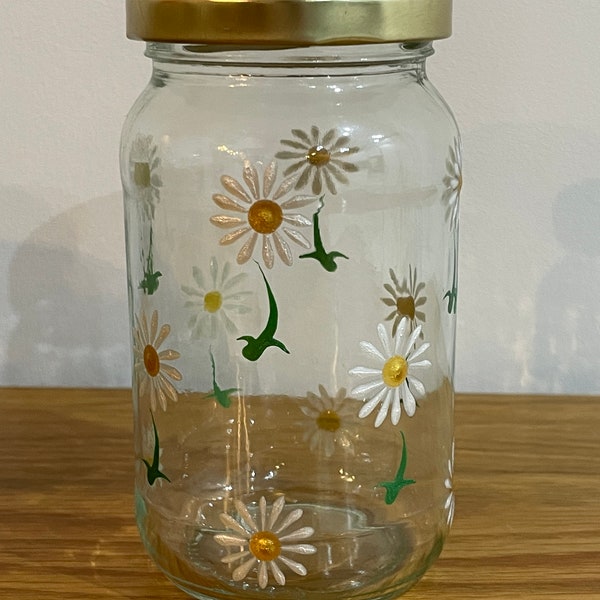Upcycled, Hand Painted Daisy Jar Lights