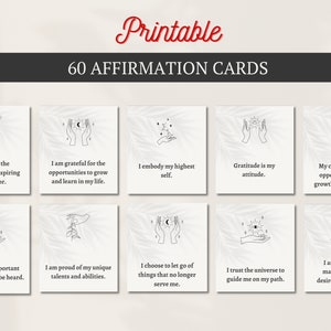 60 cartões de afirmação positiva, afirmações positivas, cartões para impressão, afirmações poderosas, baralho de cartas de afirmação, download digital