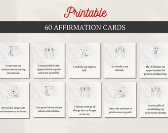 60 Positive Affirmation Cards, Positive Affirmations, Printable Cards, Powerful Affirmations, Affirmation Card Deck, Digital Download