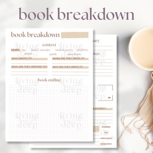 Może przedstawiać: Drukowany szablon analizy i zarysu książki z tłem w postaci kropkowanej siatki. Szablon zawiera sekcje dla gatunku, kontekstu, kto napisał, kiedy napisał, dlaczego napisał i zarys książki.