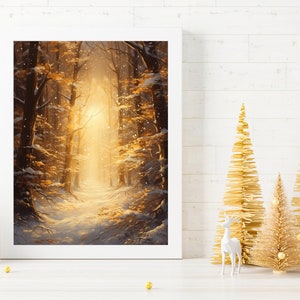 Early Snowfall, Sunset Path Through The Woods, Matte Vertical Posters