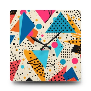 80&#39;s Retro, Memphis Pattern Style, Acrylic Wall Clock