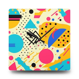 80&#39;s Retro, Memphis Pattern Style, Acrylic Wall Clock
