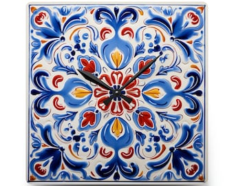 Portuguese Ceramic Tile Style, Azulejo Style, Acrylic Wall Clock