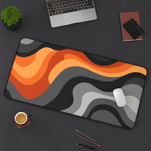 XL Schreibtischmatte, Schreibtischmatte Abstrakt Orange und Grau Topographische Kunst, Mauspad