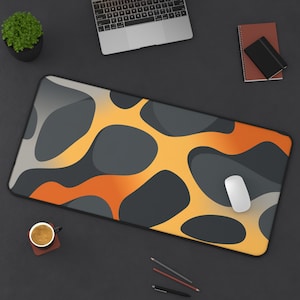 XL Schreibtischmatte, Schreibtischmatte Abstrakt Orange und Grau Topographische Kunst, Mauspad