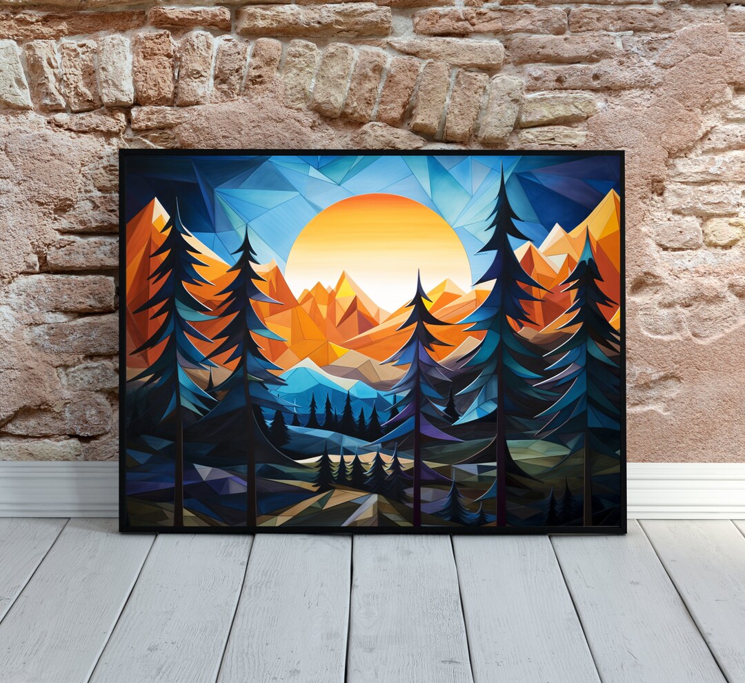 Abstract Geometric Mountain Landscape, Wall Art Decor, Matte Horizontal