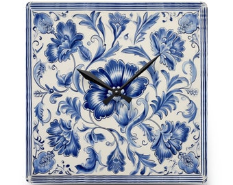 Portuguese Ceramic Tile Style, Azulejo Style, Acrylic Wall Clock